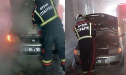 Aydın'da alt geçitte araç yangını