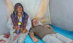 Felçli eşinin rahat etmesi için başında sinek nöbeti tutuyor