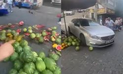 Lüks aracıyla girdiği pazar tezgahını darmadağın etti