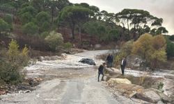 Otomobildeki iki kişi sele kapılmadan kurtarıldı