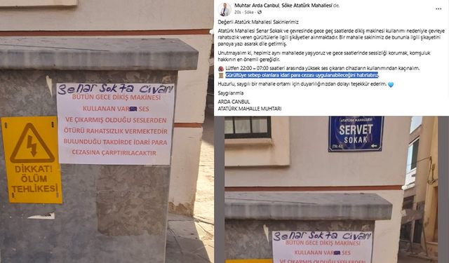 Dikiş makinesi ile gürültü yaptığı iddia edilen şahıs afişle uyarıldı