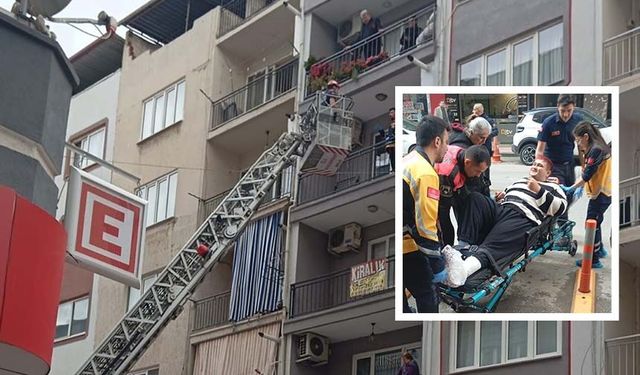 İtfaiyenin asansörlü merdivenine binmekten korkan genç kırık ayağıyla merdivenlerden indi