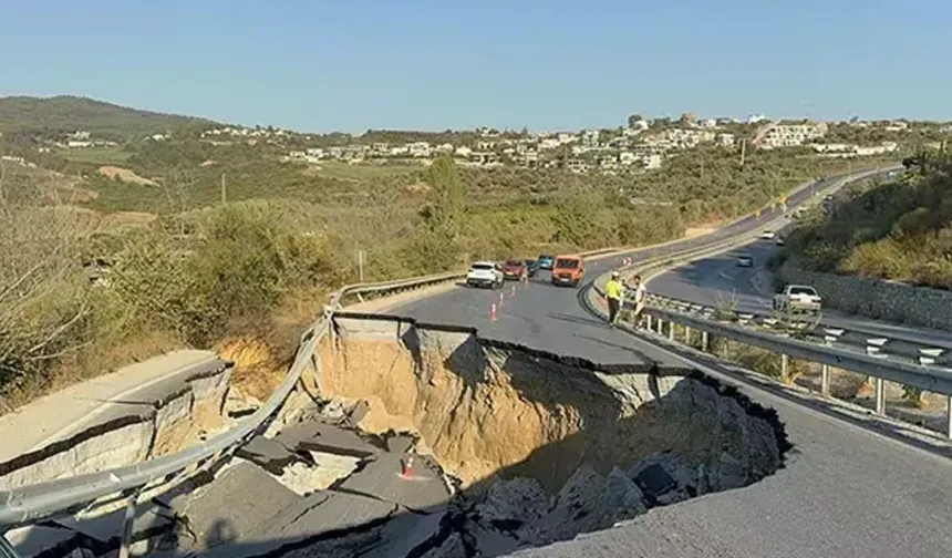 Kuşadası-Söke Karayolu’nda yol çöktü: Trafik tek yön kapatıldı