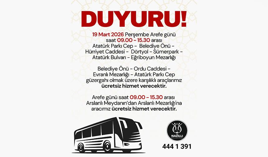 Nazilli’de Ramazan Bayramı öncesi mezarlıklara ücretsiz servis hizmeti