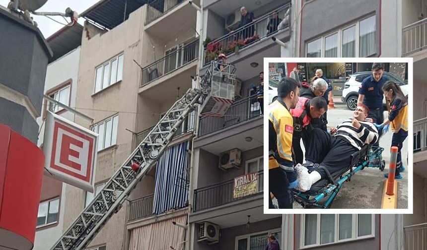 İtfaiyenin asansörlü merdivenine binmekten korkan genç kırık ayağıyla merdivenlerden indi