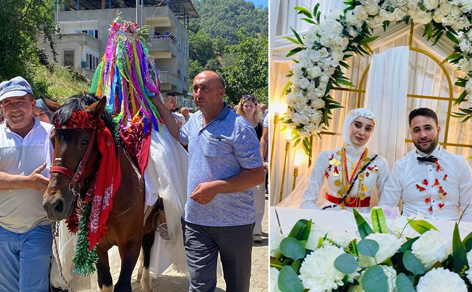 Nazilli’de geleneksel köy düğünü.. Ayşegül ve Oktay dünyaevine girdi